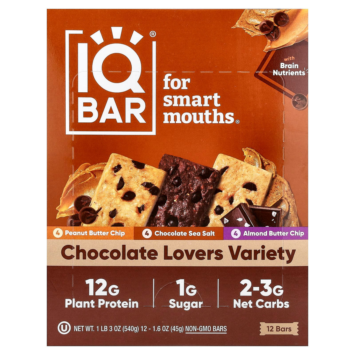 IQBAR Chocolate Lovers Variety Brain and Body Plant Protein Bars – 1.6 OZ – Healthy Snack