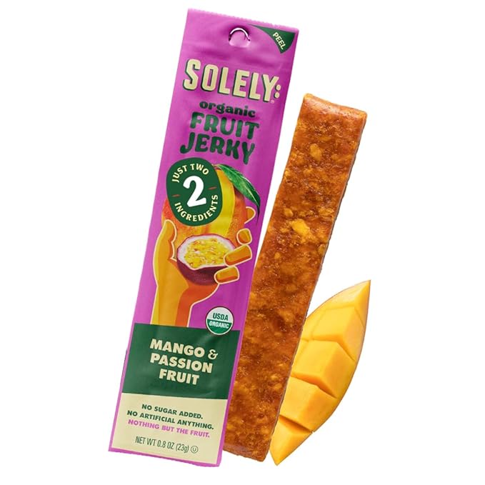SOLELY Organic Mango Passion Fruit Jerky – 0.8 OZ – Vegan Snack