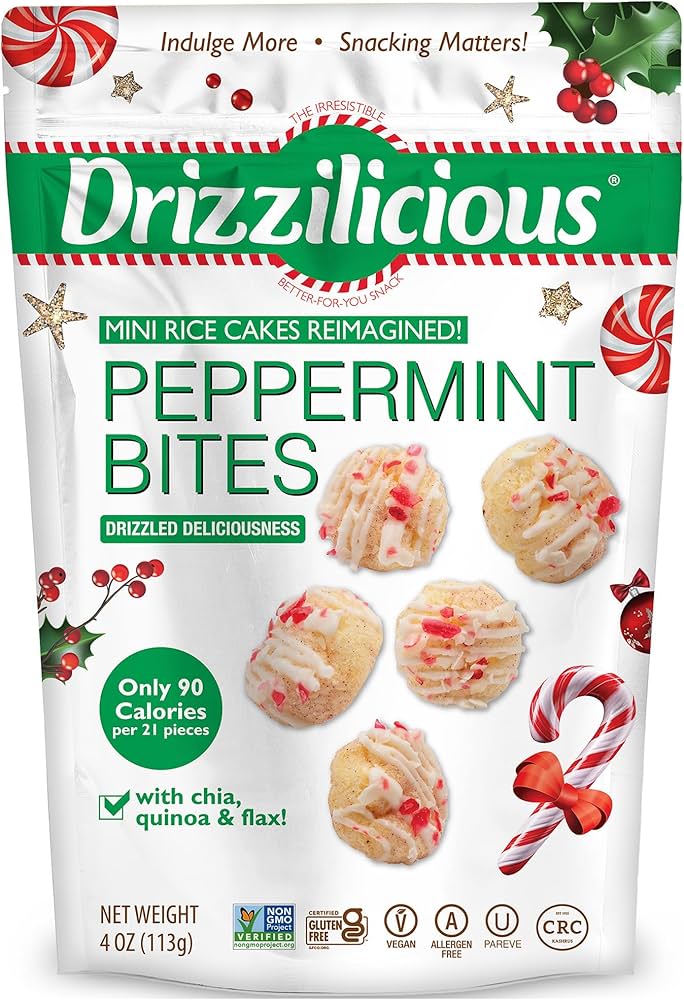 Drizzilicious Holiday Peppermint Mini Rice Cakes – 4 OZ – Plant-Based Snack