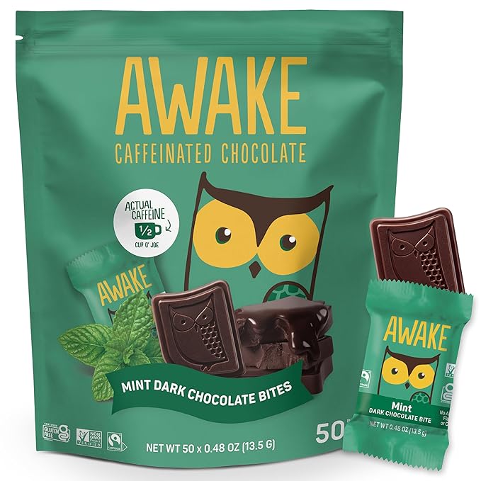 AWAKE Mint Dark Chocolate Caffeinated Chocolate Bites – 3 OZ – Functional Snacks