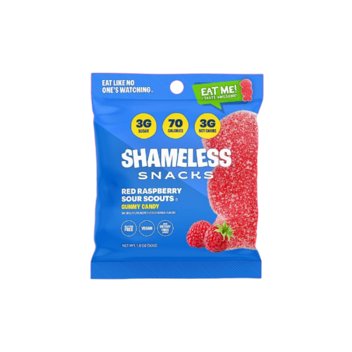 Shameless Snacks Red Raspberry Sour Scouts Gummies – 1.8 OZ – Healthy Snack