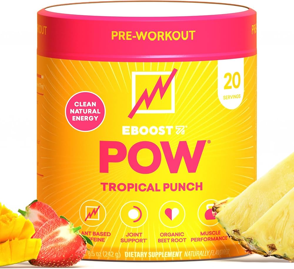 EBOOST POW Natural Pre-Workout Powder – 8.5 OZ – Protein Snack